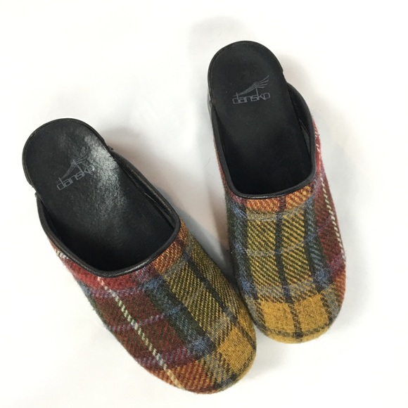 dansko plaid clogs